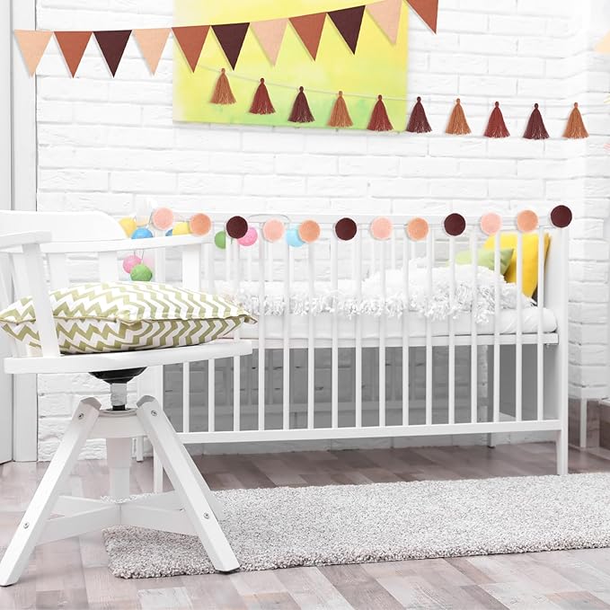Irenare 9.8ft Pom Pom Garland Felt Rainbow Garland Graduation Party Decoration Colorful Pennant Tassel Banner Birthday Baby Shower Triangle Banner for Classroom School Mantel Fireplace(Gradient Brown)