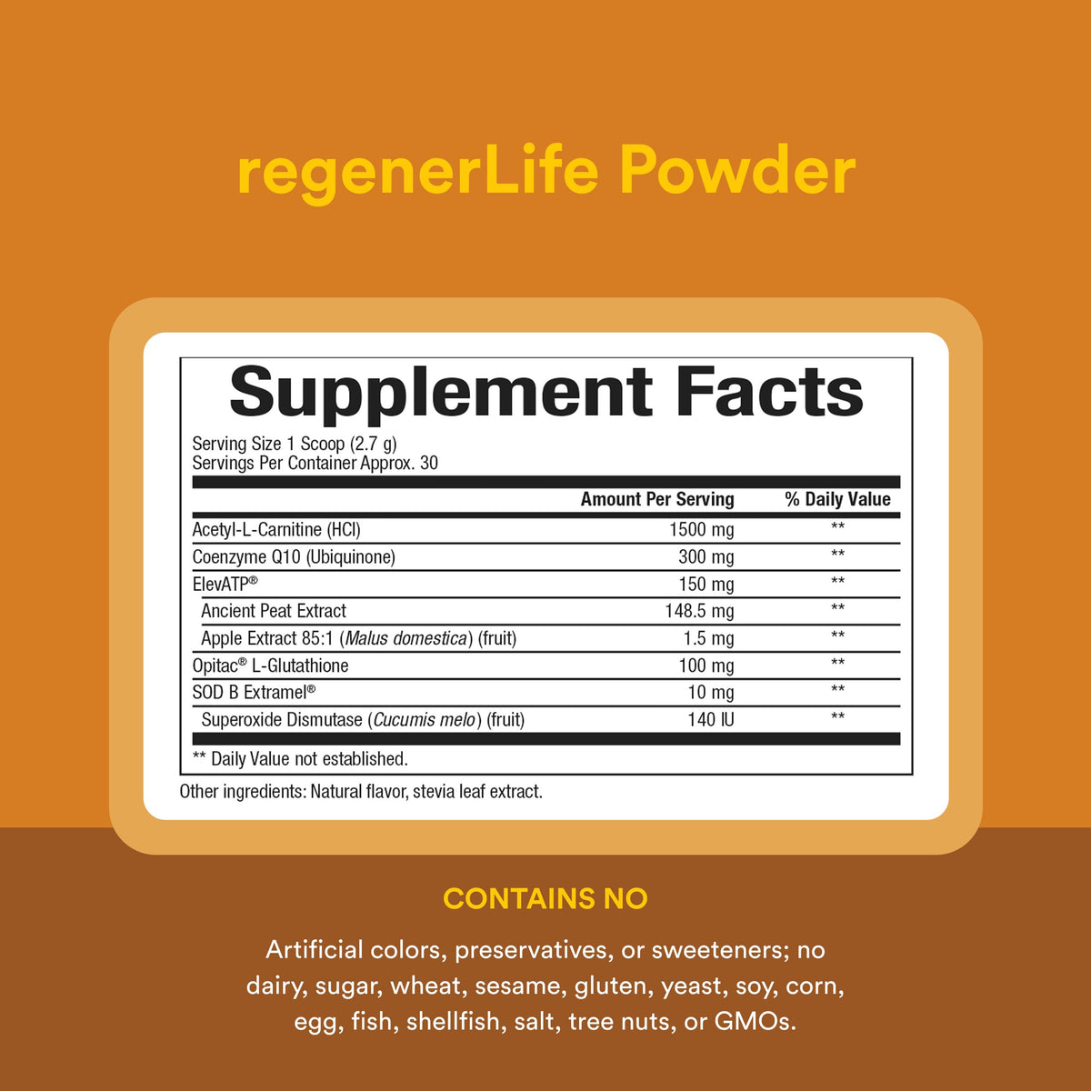 Natural Factors RegenerLife Powder - Supports Cellular Energy & Fatigue* - Mitochondria Support Drink Mix - Non-GMO - Tropical Flavor - 2.86 oz