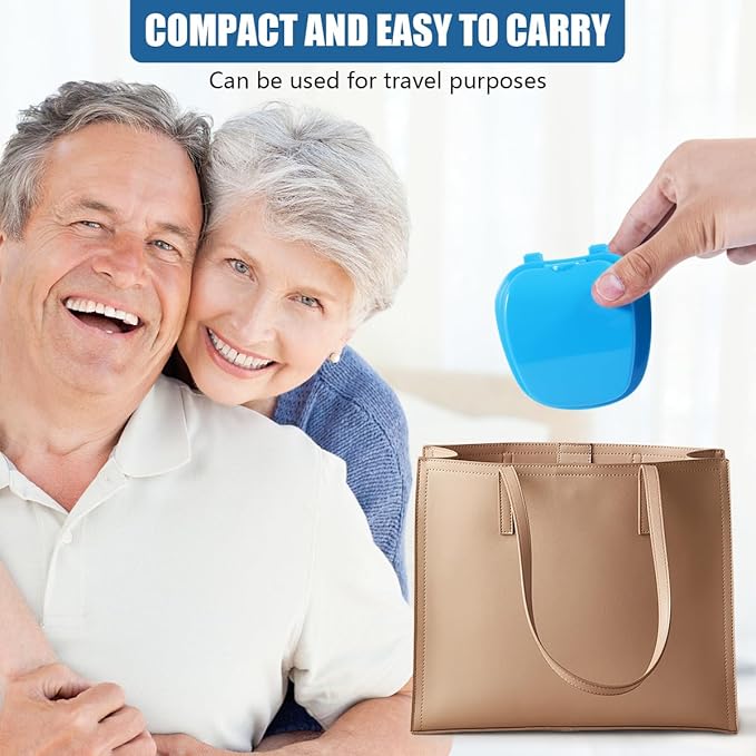 3 Pack Colors Denture Bath Case Cup Box Holder Storage Soak Container with Strainer Basket for Travel Cleaning (White, Blue, Light Blue)