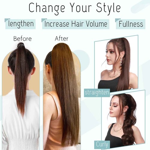 S-noilite Claw Clip Ponytail Extension Human Hair #1 Jet Black Real Remy Human Hair Ponytail Extension 16inch Long Straight Hair Pony Tails Hair Extensions For Women 105Grams