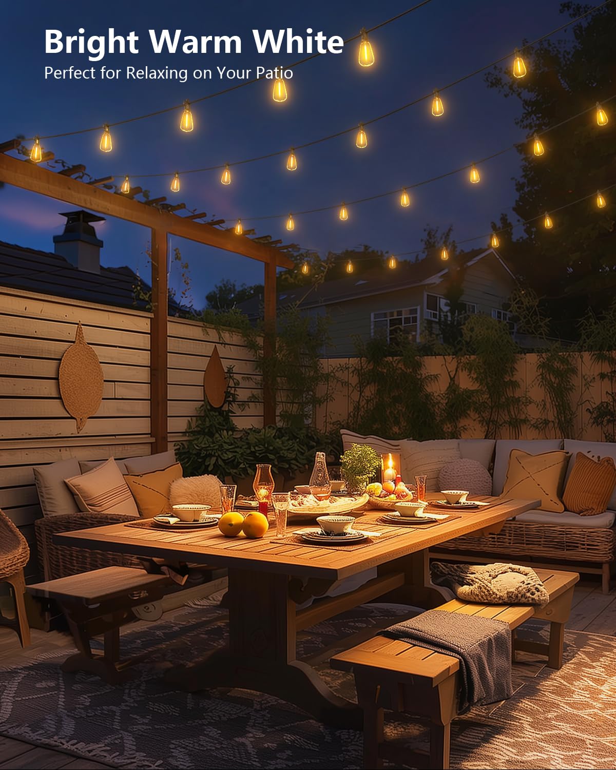 Brightown 100FT Solar String Lights Outdoor Waterproof with Remote, 31+2 LED Shatterproof Bulbs, Dimmable & Timable, 3 Light Modes - Commercial Grade Patio Lights for Garden Backyard Party Decor