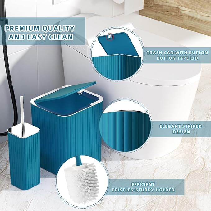 Bathroom Accessories Set - Gorgeous Bathroom Set, 10PC Teal Bathroom Accessory Set, Toilet Brush, Trash Can, Qtip Holder Dispenser & Soap Dispenser