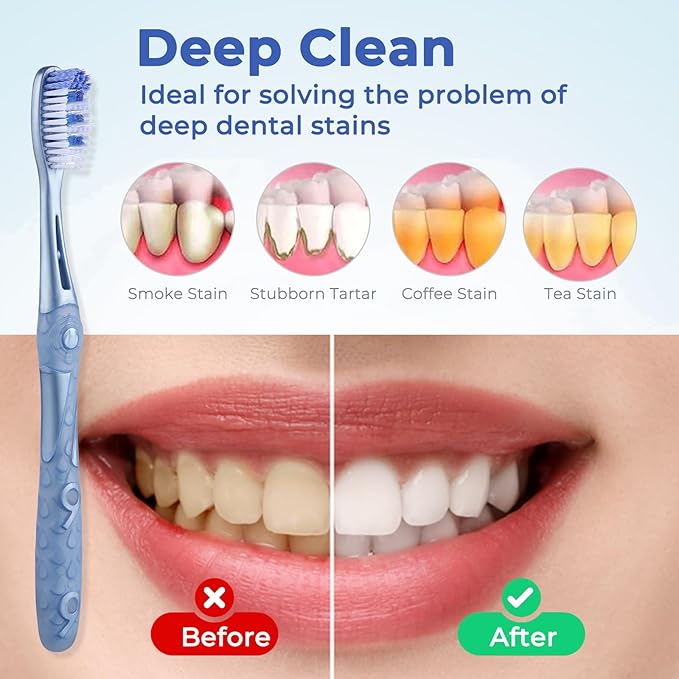 Medium Toothbrushes for Adults, Whitening Toothbrush with Spiral Medium Bristles for Smoke Tea Coffee Stain, Deep Plaque Removal, Rounded Bristle Tips for Gentle Cleaning