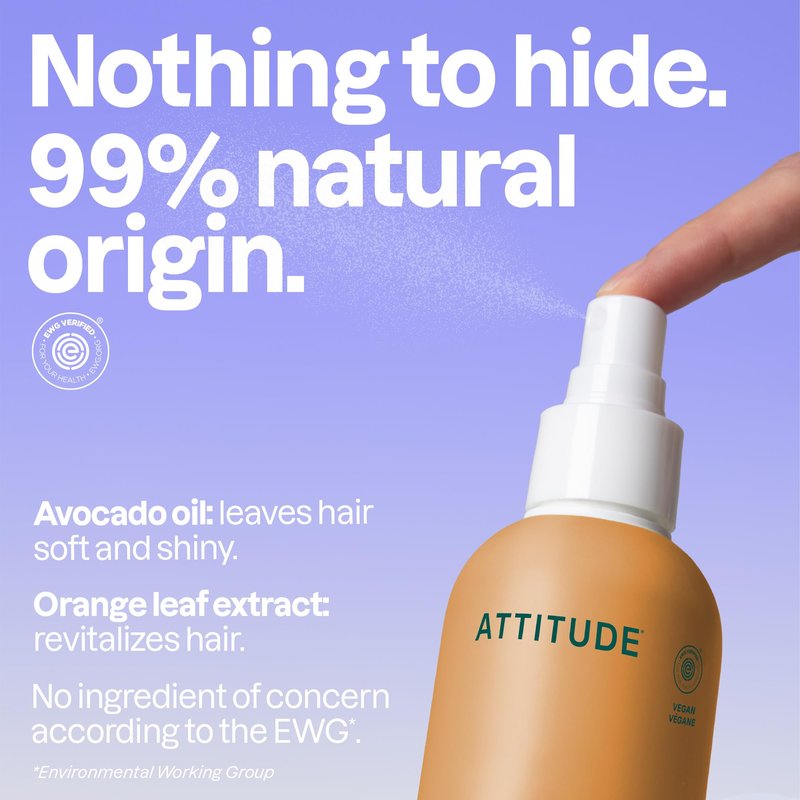 ATTITUDE Detangling Spray, EWG Verified, Vegan & Plant-Based Hair Care, Leave-In for Smooth & Manageable Hair, Orange Blossom & Eucalyptus, 8 Fl Oz