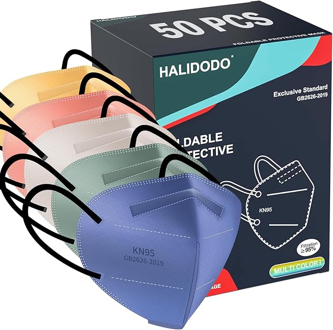 HALIDODO Face Mask 50 Pack Breathable 5-Layer Filter Efficiency≥95%