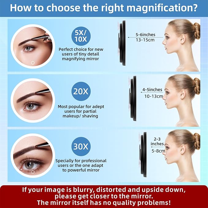 Rechargeable 6" Lighted 10x Magnifying Mirror with Suction Cups & Table Stand