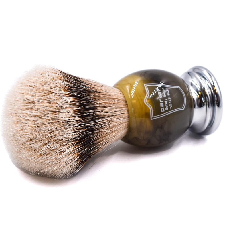 Parker 100% Silvertip Badger Shaving Brush – Faux Horn Handle, Long Loft 22 mm Knot, Chrome Base & Resin Stand – Rich Lather, Soft Bristles for Comfortable Shaving