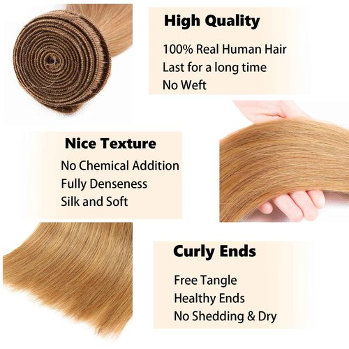 Fabimiya 18 20 22 Inch Human Hair Bundles Honey Blonde 27# Straight Bundles Human Hair 100% Unprocessed Soft Sewn In Hair with Double Weft for Black Women