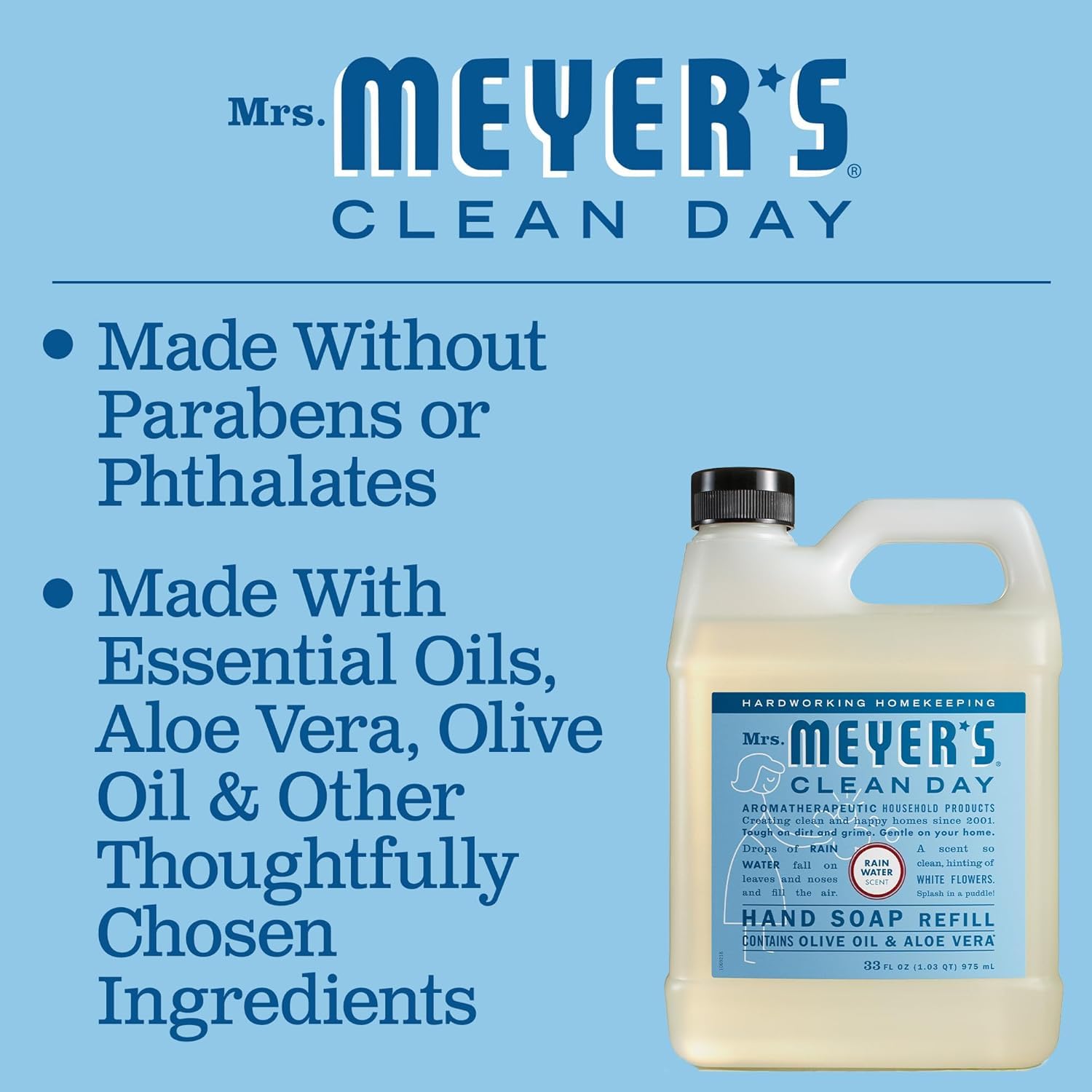 Mrs. MEYER'S Liquid Hand Soap, Rainwater Scent, Set includes 33 oz. Refill & 12.5 oz. bottle