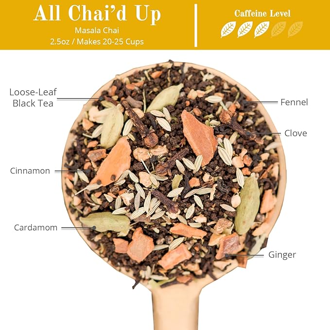The Chai Box - Chai - Makes 25 Servings - Featured in Oprah's Favorite Things - Premium Traditional Loose Leaf Masala Chai - Black Tea w/Ginger, Clove, Cinnamon, Cardamom, & Fennel - Single-Origin - 2.5oz