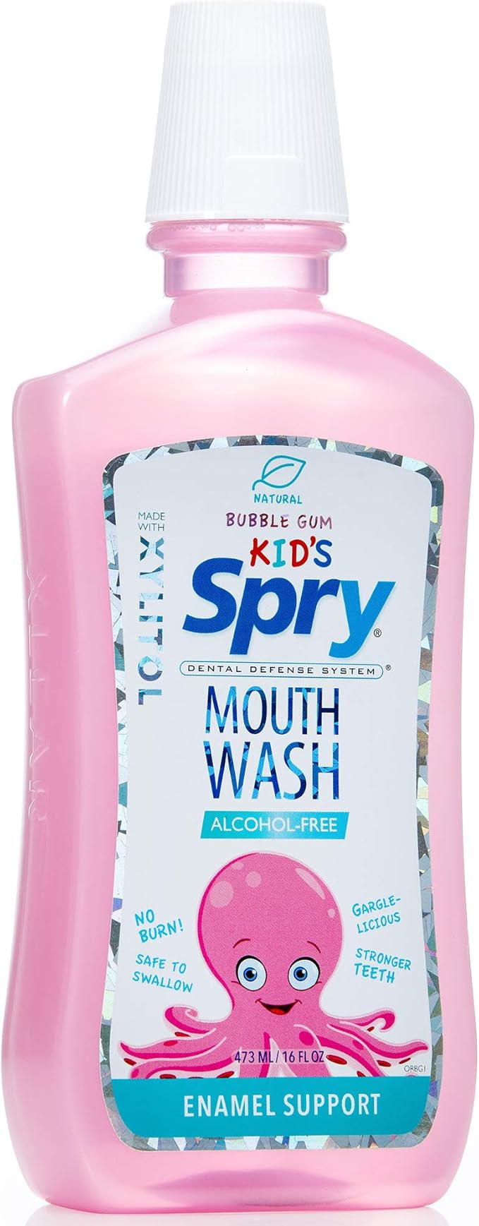Spry Natural Xylitol Mouthwash Fluoride Free with Enamel Support, Alcohol-Free, Gentle, Non-GMO, Bubble Gum - 16 fl oz (Pack of 1)