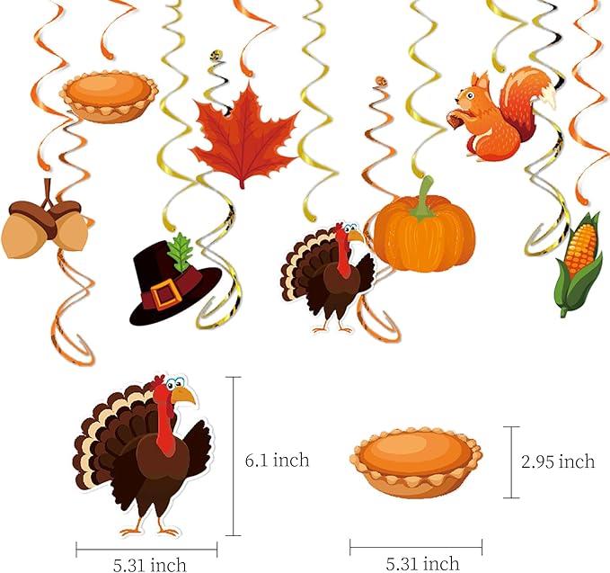 Thanksgiving Fall Hanging Swirls Party-Decorations - 24Pcs Streamers Garland,Turkey Maple Squirrel Pumpkin Ceiling Outdoor Indoor Windows Wall Autumn Baby Bridal Shower Wedding Decor Supplies Hugtmr