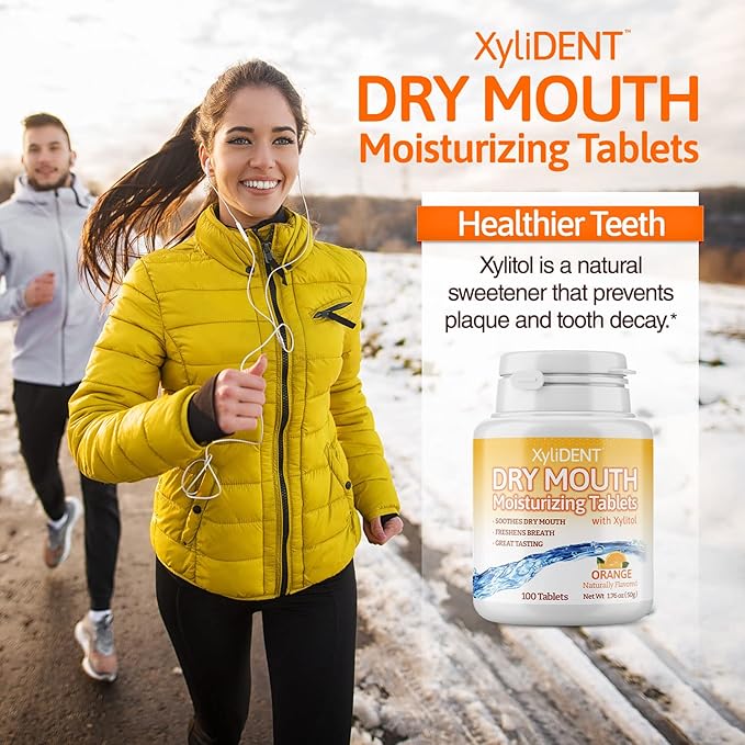 Nature's Stance XyliDENT Xylitol Tablets for Dry Mouth Relief - Stimulates Saliva, Freshens Breath, Reduces Acid Production, Fast Acting Relief, 100 Count (Orange) (Pack of 2)