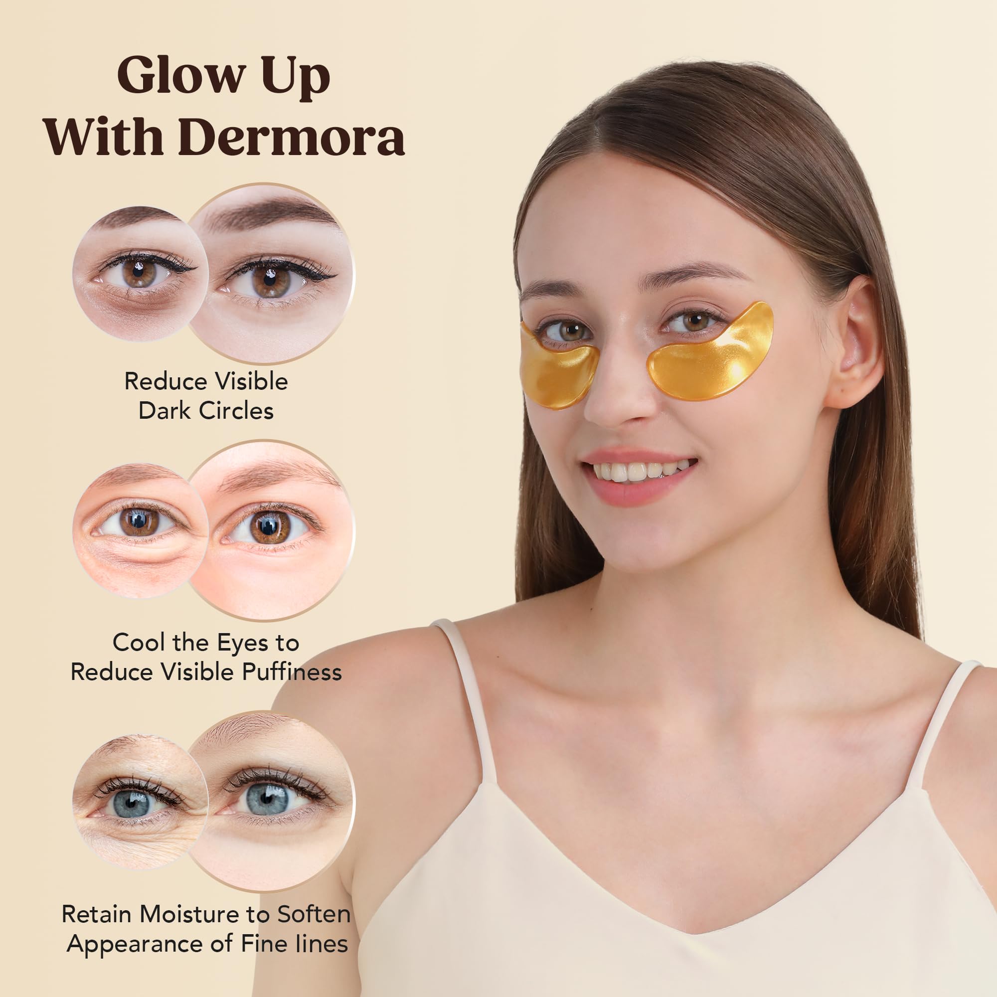 DERMORA Golden Glow Under Eye Patches - 100 Pairs Individually Packed