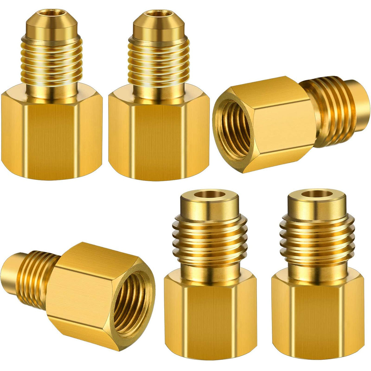 6 Pieces 6015 R134A Brass Refrigerant Tank Adapter To R12 Fitting Adapter 1/2 Female To 1/4 Male Flare Adaptor Valve Core And 60