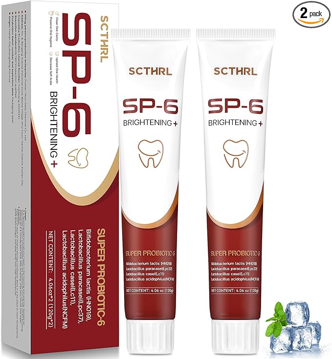 SP-6 Probiotic Whitening Fluoride Free Toothpaste, Upgraded Formula | Ultra Brightening | Gums & Enamel Repair | Mint Flavor | Dental Fresh | Removes Stain & Plaque | Sensitive Teeth Protection