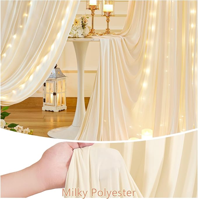20 x 10ft Champagne Backdrop Curtains with Lights String for Wedding Polyester Photo Backdrop Drapes Wrinkle Free Soft Long Curtains for Birthday Parties Reception Baby Shower Ceremony-5 x 10ft 4Panel