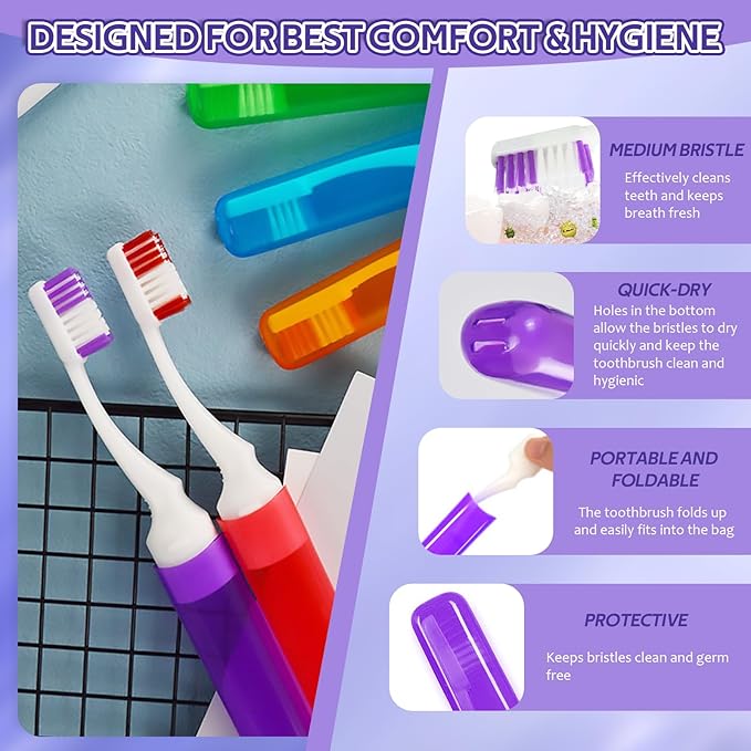 Toothbrush Travel Case, Travel Toothbrush Silicone Collapsible Toothbrush Cup, Travel Toothbrush Set Suitable for Business Camping Travel or Daily Use (Purple)