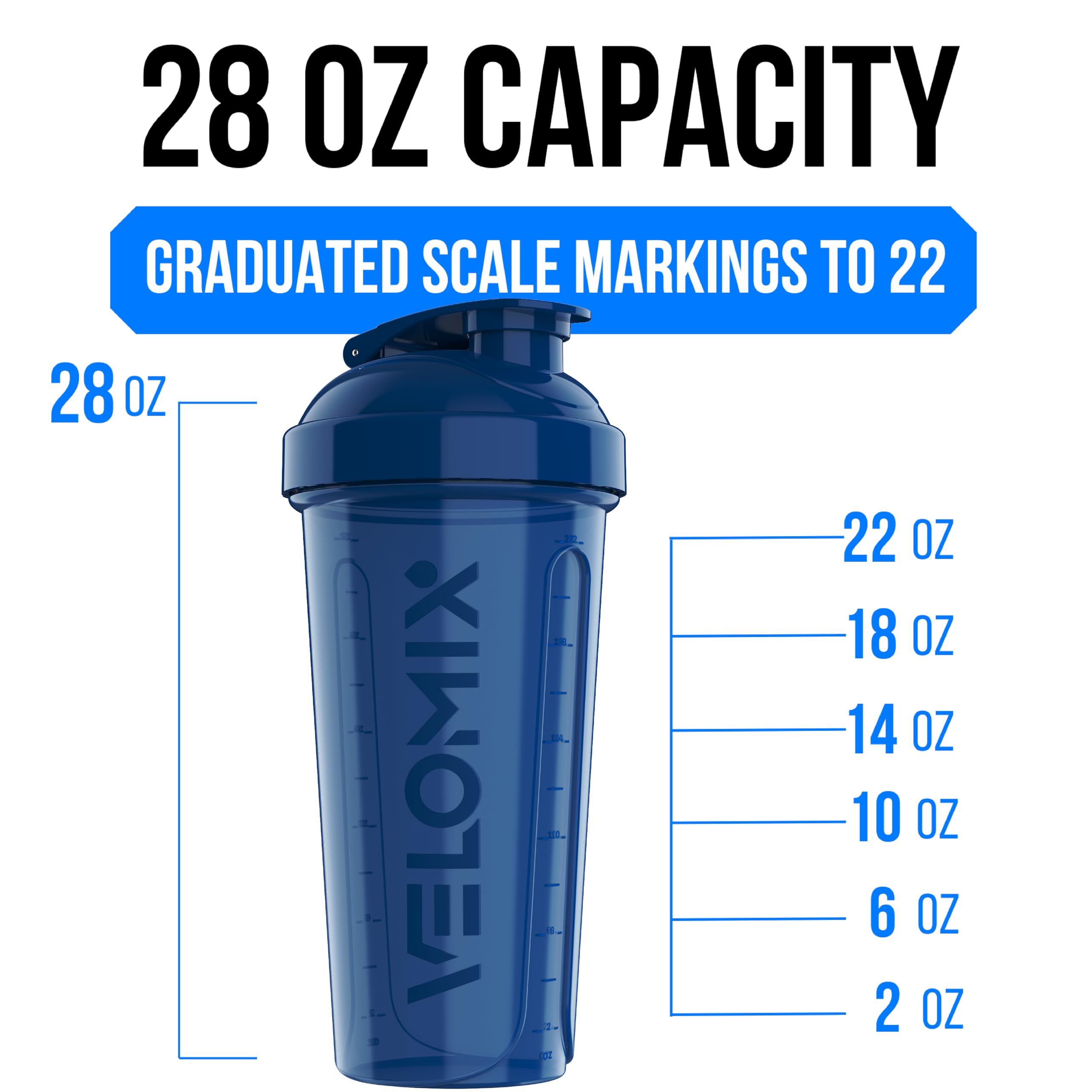 VELOMIX -6 PACK- 28 oz Protein Shaker Bottle for Protein Mixes - 6x Wire Whisk | Leak Proof Shaker Cups for Protein Shakes | Protein Shaker Bottle Pack | Protein Shake Cup (Stealth Edition)