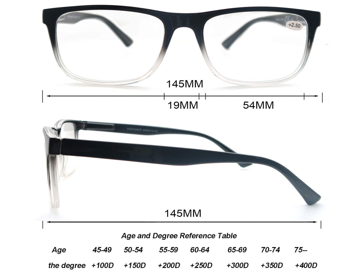 OLOMEE Blue Light Blocking Reading Glasses Mens Large Wide Oversized Square Computer Readers Glasses +1.75 for Men with Big Head/Large Face 4 Pack