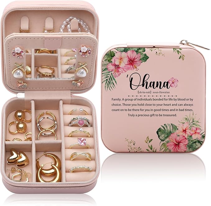 Hawaii Gifts Hawaiian Travel Souvenirs Gifts for Women, Hawaiian Tropic Ohana Jewelry Box Gift for Hawaii Trip, Travel City Themed Gifts Travel Essentials Jewelry Case Organizer