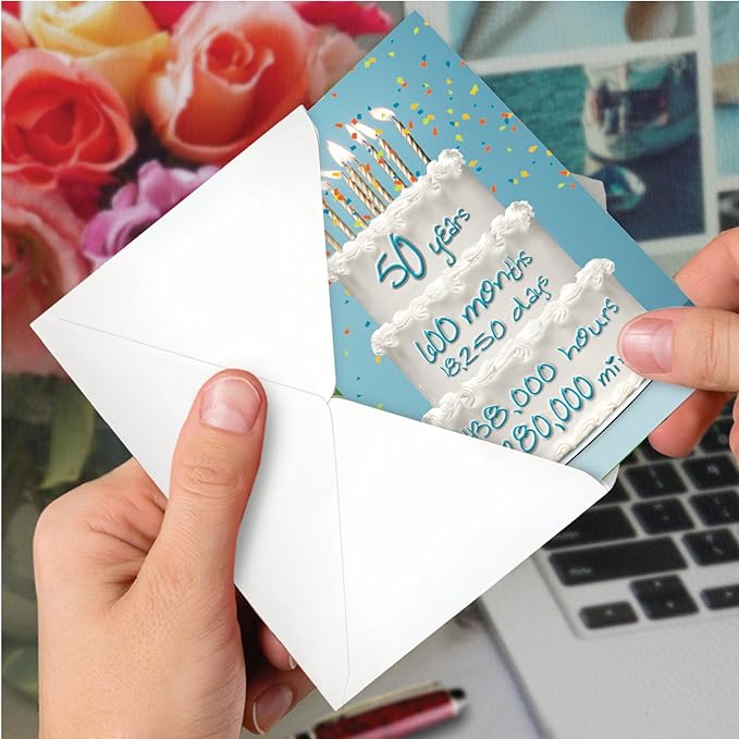 NobleWorks - 50th Funny Card for Birthday - Milestone Bday of 50 Years, Celebrate and Congrats Notecard with Envelope - Year Time Count 50 C9092MBG