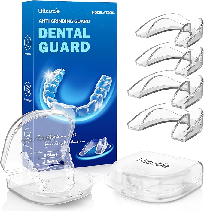 Litlcutie Mouth Guard for Grinding Teeth at Night,Teeth Grinding Mouth Guard for Sleep,Night Guards for Teeth Grinding,4 Pack/2 Size,Transparent