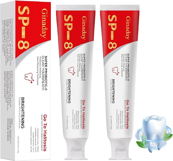 2 Pcs SP-8 Probiotic Whitening Toothpaste, Triple Whitening Care Deep Cleaning Fresh Breath.