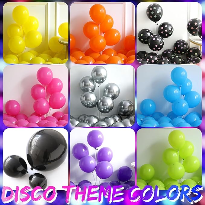 90s Retro Party Balloon Garland Kit,135Pcs Mix Neon Colors Balloon Arch with Radio,Guitar,Roller Skate,Laser Explosion Star,Disco Ball foil Balloons for Back to 80s 90s Rock Theme Party Decorations