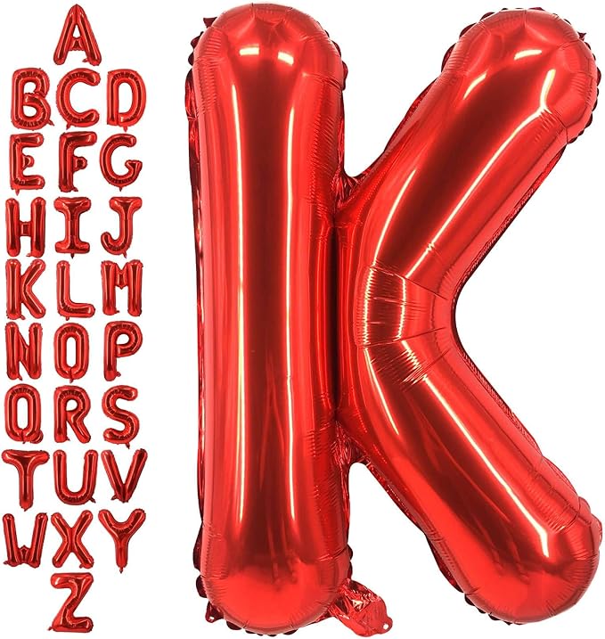 40 Inch Red Letter K Balloons, DIY Phrase Foil Alphabet Letter K Balloons DIY Word K Banner for Birthday Anniversary Celebration Graduation Party Supplies Decoration