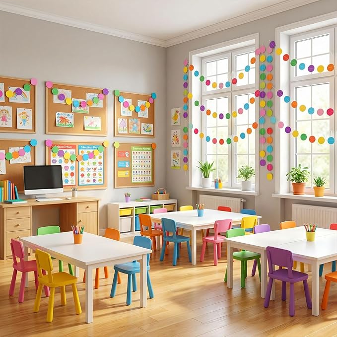 5 Pack Colorful Dots Garland Banner, 65.5 ft Paper Circle Hanging Streamers Rainbow Round Dot Bunting Backdrop for Birthday Classroom Homecoming Wedding Holiday Party Decorations