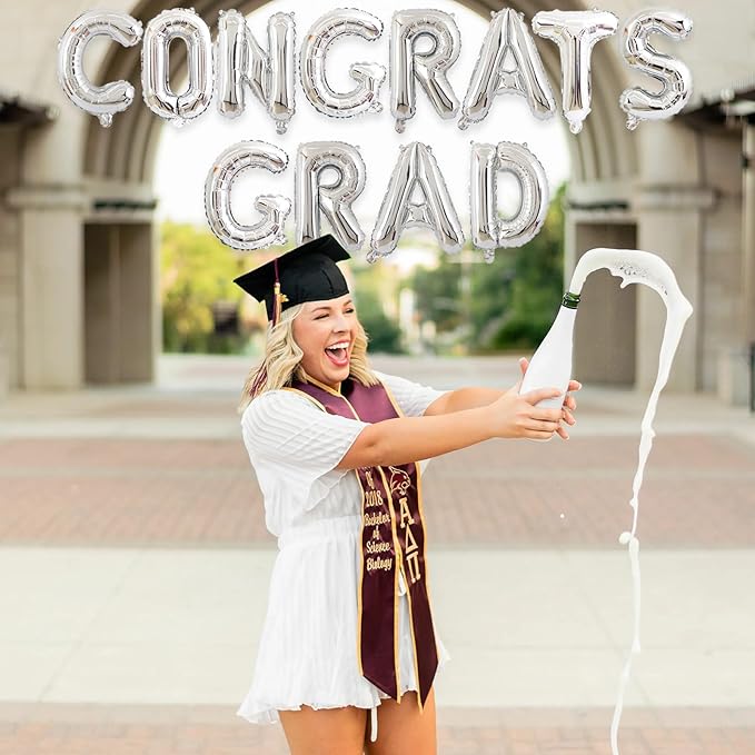 2 Set 24Pcs Silver Congrats Grad Letter Balloons 16in Balloon Foil Letter Decorations Party Decor Silver Letter Balloons Congrats Grad Party Supplies
