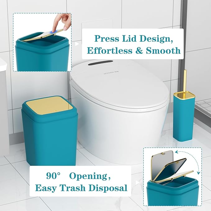 Bathroom Accessories Set - 25PC Bathroom Set with Shower Curtain and Rugs, Teal Blue Bathroom Set, Bathroom Accessory Set with Press-on Lid Trash Can, Soap Dispenser and Qtip Holders