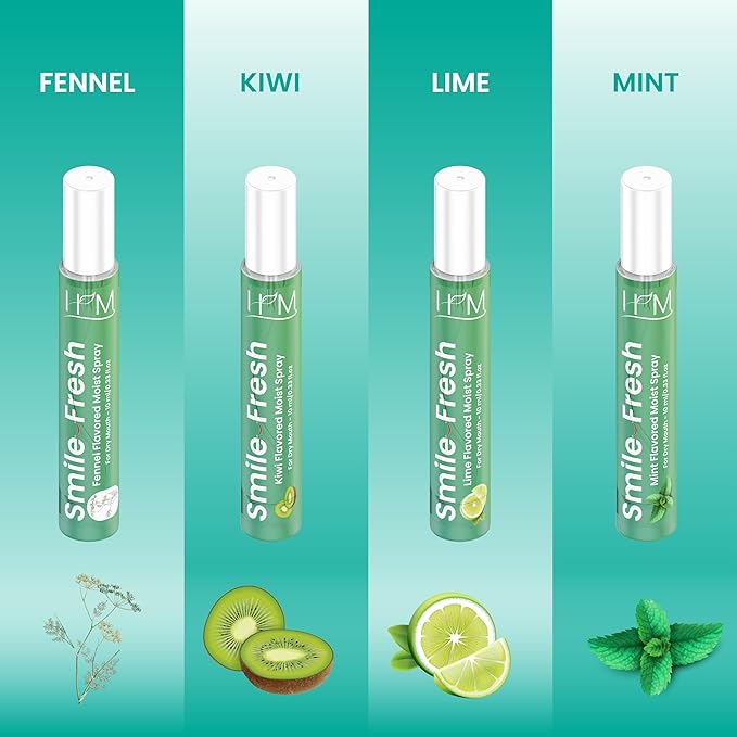 HM - Dry Mouth Flavoured Spray Xylitol - Alcohol Free | Instantly Hydrate & Moisturize | pH Balanced | Promotes Saliva Production & Soothes, Bad Breath | Pack of 4 x 0.33 oz [1.35 Oz]
