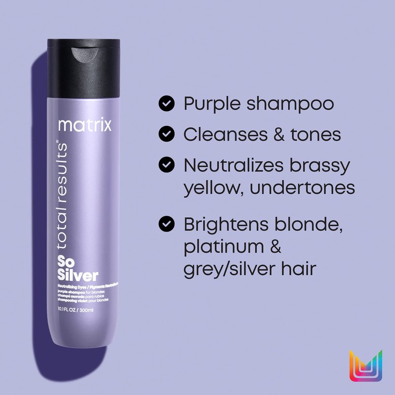 MATRIX Total Results So Silver Color Depositing Purple Shampoo For Neutralizing Yellow Tones | Tones Blonde & Silver Hair | For Color Treated Hair