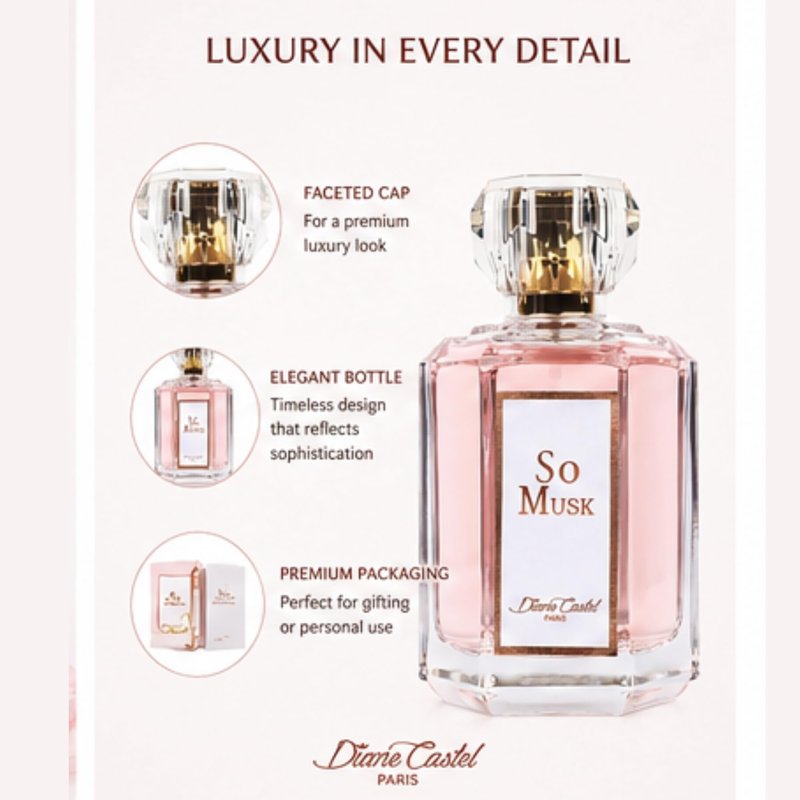 Diane Castel So Musk - Musky Floral Scent - Perfume for Women - Women Perfume with Notes of Orange Blossom, Osmanthus, Bergamot, and Musk - 3.3 oz