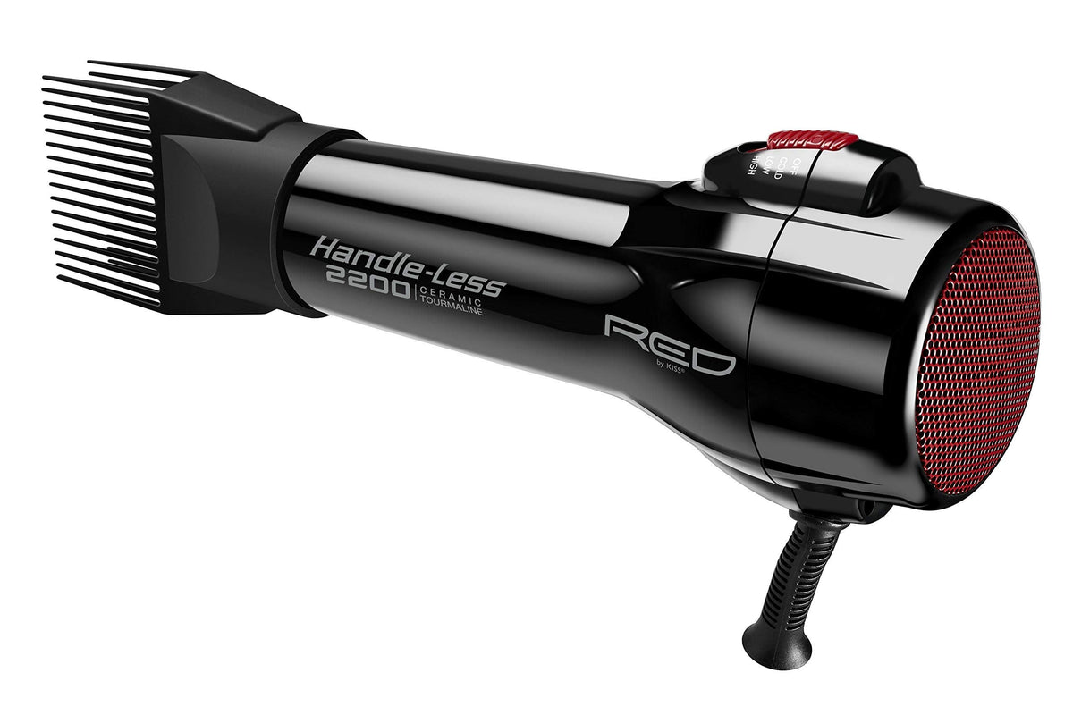 RED by Kiss Handle-Less 2200W Ceramic Tourmaline Hair Dryer, 3 Heat Settings, Pro Blow Dryer with Comb Attachment, Ionic for Frizz-Free Shine, Detangler & Straightening for 4C