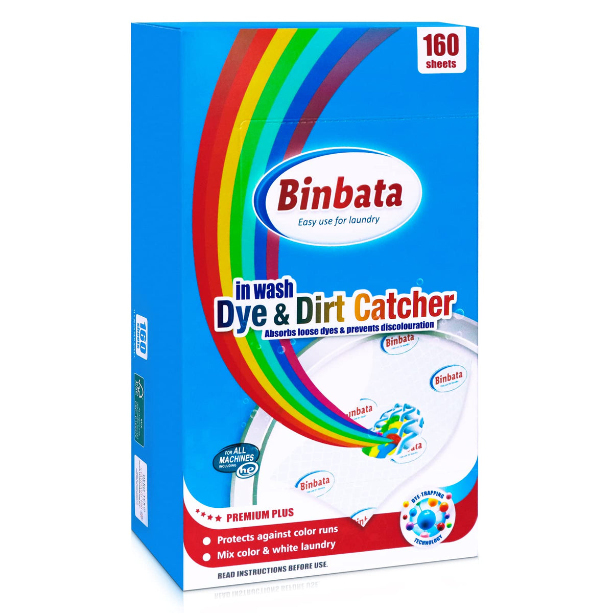 Binbata Color Grasper for Laundry 160 Count, Fragrance Free Dye Catcher Essential for Home Use, Dye Guard Grabber Sheets for Laundry in-Wash Sheets