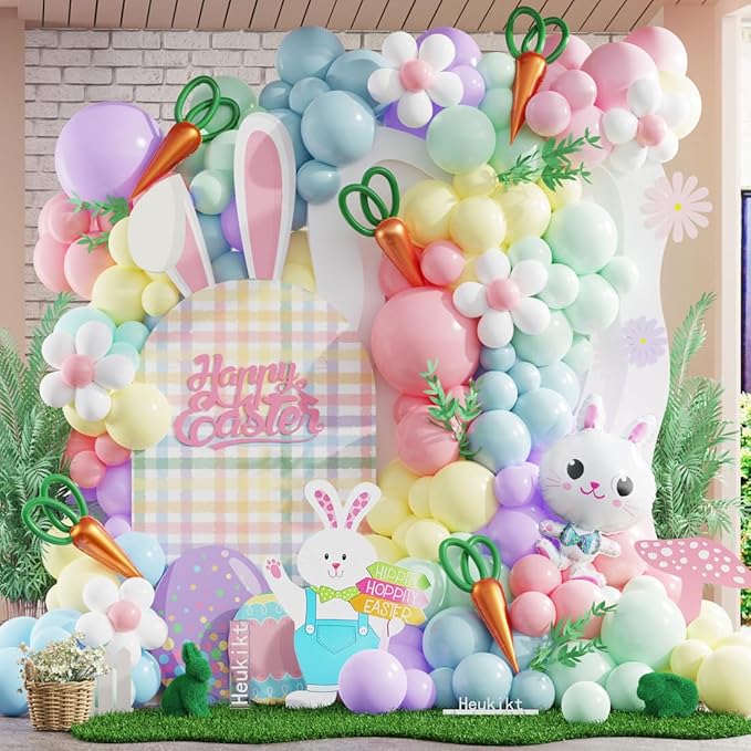 Easter Balloon Arch Garland kit 167pcs Pastel Macaron Pink Purple Mist Green Blue Latex Balloons with Rabbit Carrot Foil Balloon for Hello Spring Easter Birthday Daisy Flower Party Decoration