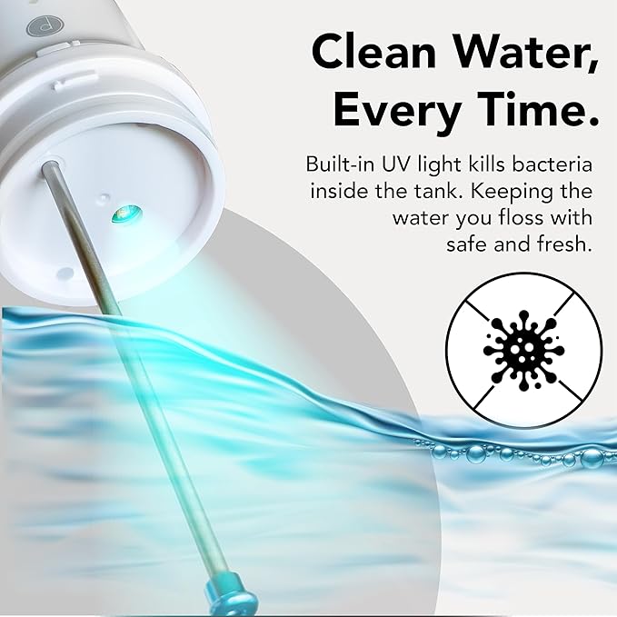 Portable Water Flosser for Teeth Cleaning – Travel Size, Compact & Cordless Water Flosser with UV Sterilizer, 5 Nozzles, 4 Pressure Modes, USB-C Rechargeable Dental Tool for Home or On-The-Go Use
