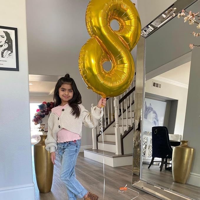 Gold Number 8 Balloon 40 Inch, 8 Balloon Number, 8th Birthday Decorations, Gold Party Supplies for Boys Girls
