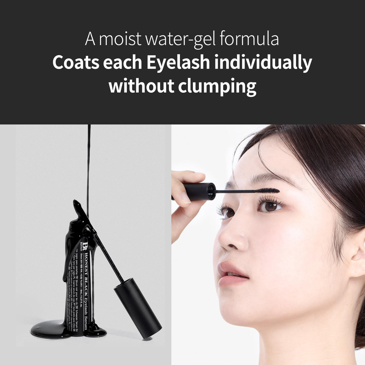 BENTON Honest Black Eyelash Serum - Eyelash Growth Serum for Thicker, Fuller Lashes - Creating a Makeup Look with Black Tint, 0.27 fl. Oz
