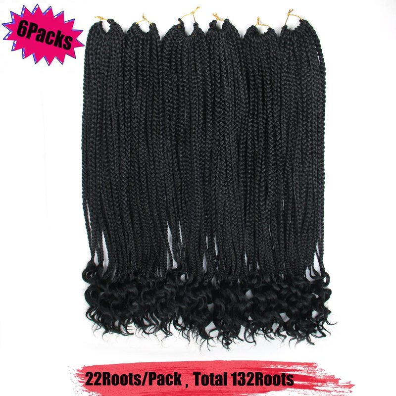 ROSESSEA 6Packs 26 Inch Crochet Braids Box Braids Crochet Hair For Women Black Crochet Braid Hair With Curly Ends Box Crochet Braiding Hair Extensions (26inch, 1B#)