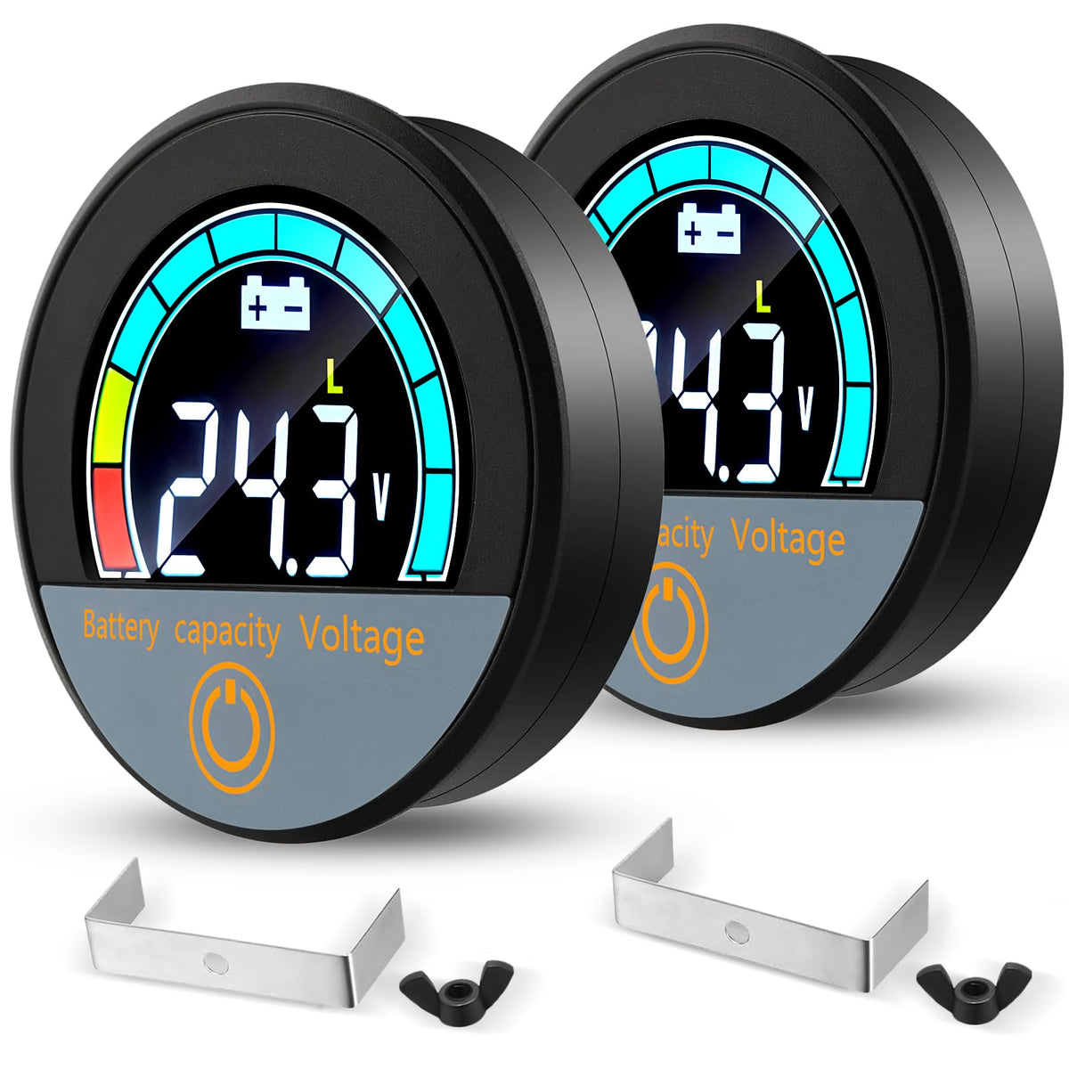 2PCS Battery Monitor Voltage Meter DC 12V 24V 48V 60V 72V 84V Waterproof Digital Indicator Round Golf Cart Battery Meter Embedde