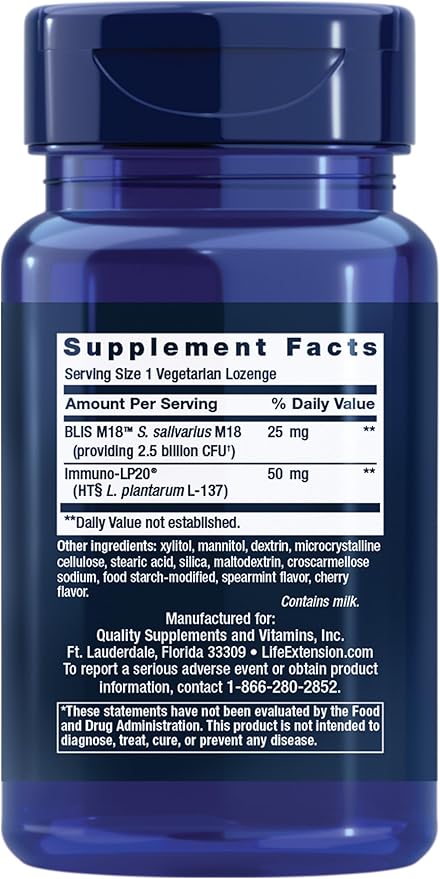 Life Extension FLORASSIST® Probiotic Oral Hygiene, Oral probiotic for Teeth and Gums, pH Levels, Dental Hygiene, Immune Support, BLIS M18™, Once Daily, Gluten Free, Vegetarian, 30 lozenges