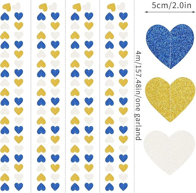 Navy-Blue White-Gold Birthday Party-Decorations Streamers - 52FT Graduation Hanging Heart Garland Banner,Baby Bridal Shower Wedding Engagement Bachelorette Backdrop Decor Hugtmr