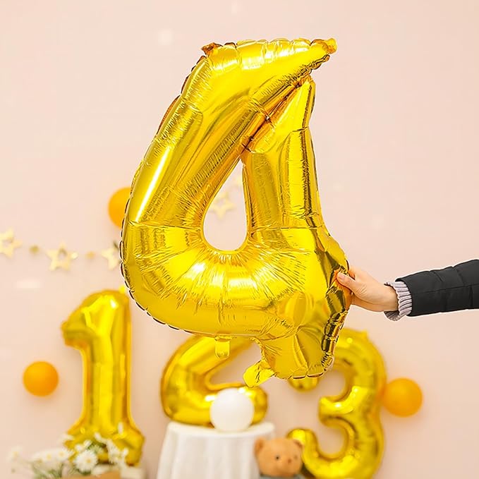 40 Inch Gold Number Balloons, Helium Mylar Foil Number Balloons for Birthday, Number 4 Balloon for 4st Birthday Decorations for Kids, Anniversary Party Decorations Supplies