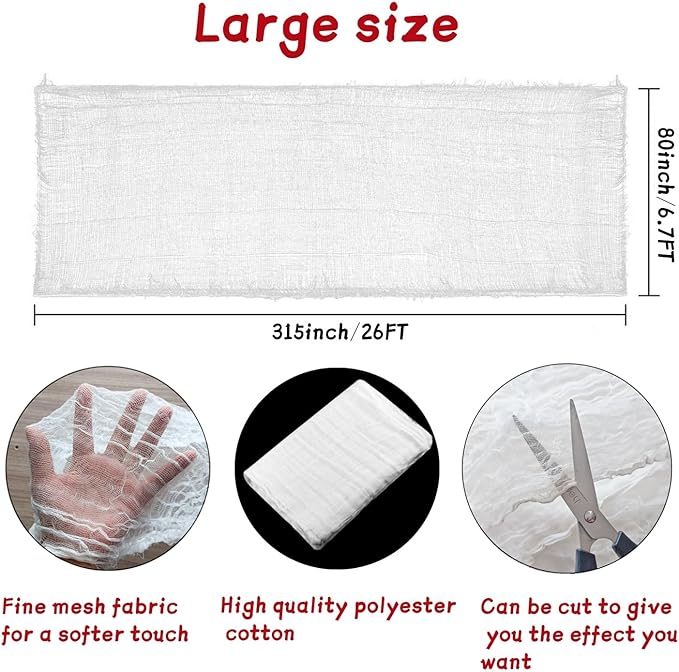 Niurui Halloween White Creepy Cloth 315 x 79 Inch Spooky Gauze Clothes Halloween Scary Decoration for Haunted Houses Party Supplies Indoor Outdoor