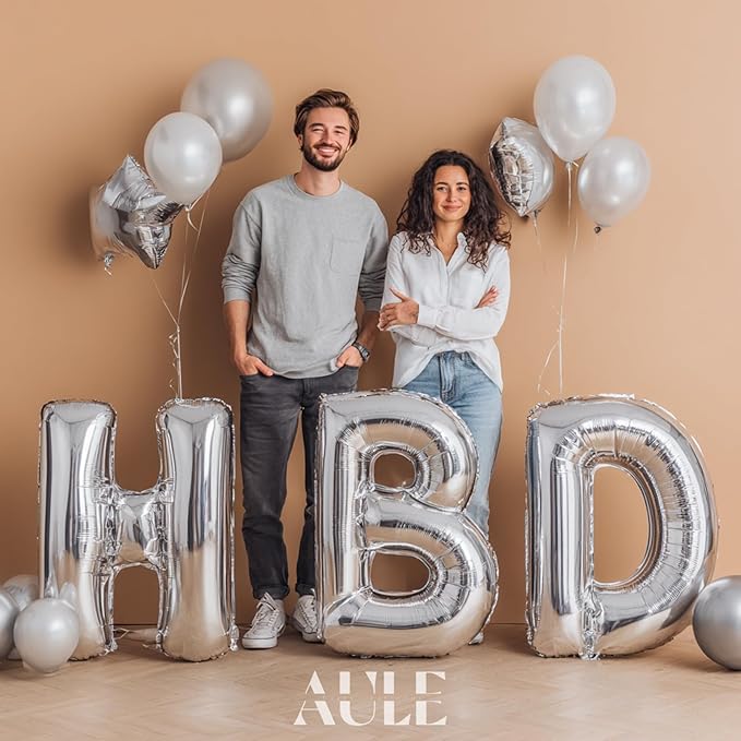 AULE 40 Inch Big Letter Balloon Silver T Large Foil Helium Alphabet Balloons A-Z for Birthday Anniversary Graduation New Year Party Decoration Supplies