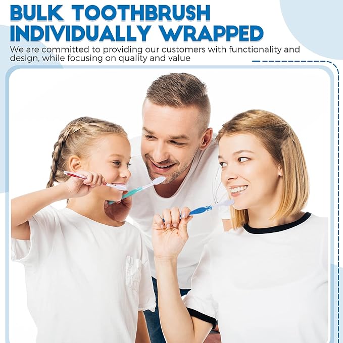 100 Pieces Individually Wrapped Toothbrushes Manual Disposable Travel Toothbrush Medium Soft Bristle Tooth Brush Travel Toothbrushes for Hotel, Guest, Adults, Kids, Multi Color
